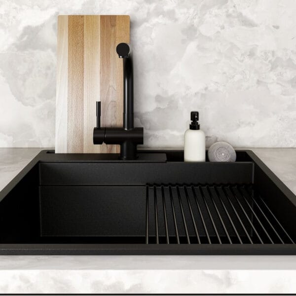 GLOBALO Zlewozmywak granitowy SILVANO 60.1 BLACK/BL Mat