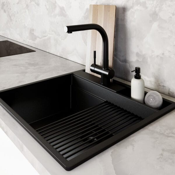 GLOBALO Zlewozmywak granitowy SILVANO 60.1 BLACK/BL Mat